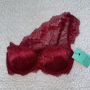 Frederick's of Hollywood LEIA lace bralette bra red one left shoulder strap 32C